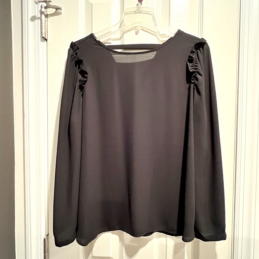 Ann Taylor Loft Long Sleeved Ruffle at Shoulder Detail Shirt -Large Petite